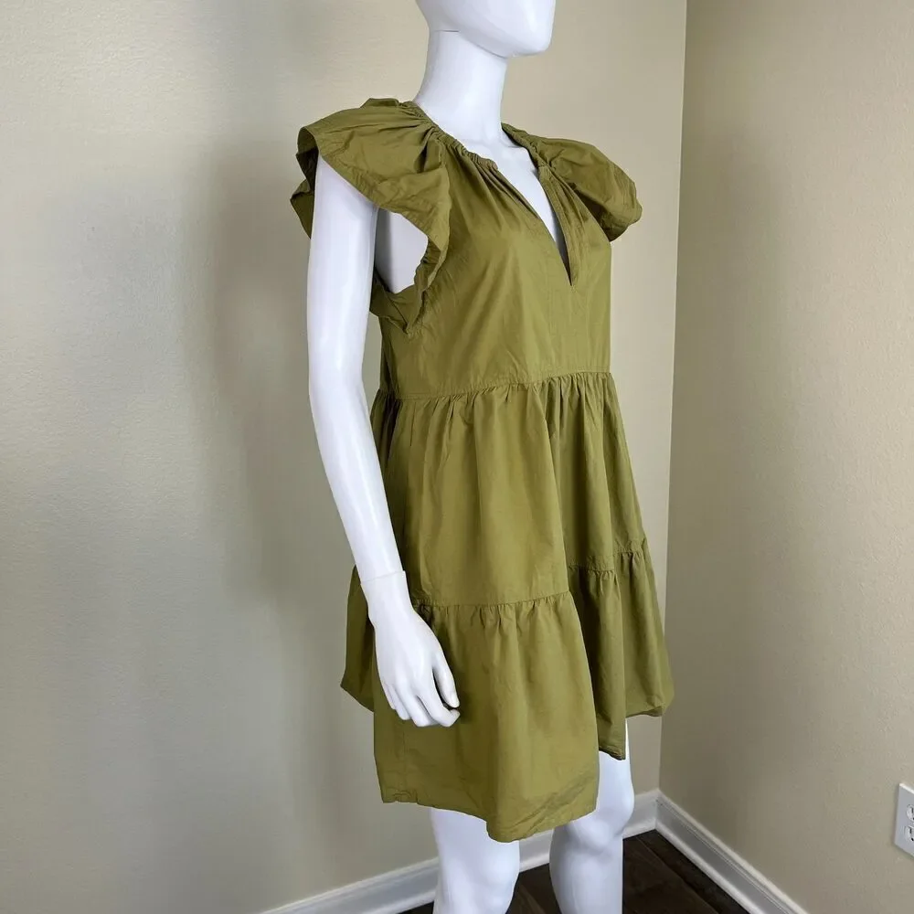 Marie Oliver Women Size XS Green Kara Tiered Cotton Babydoll Mini Pullover Dress
